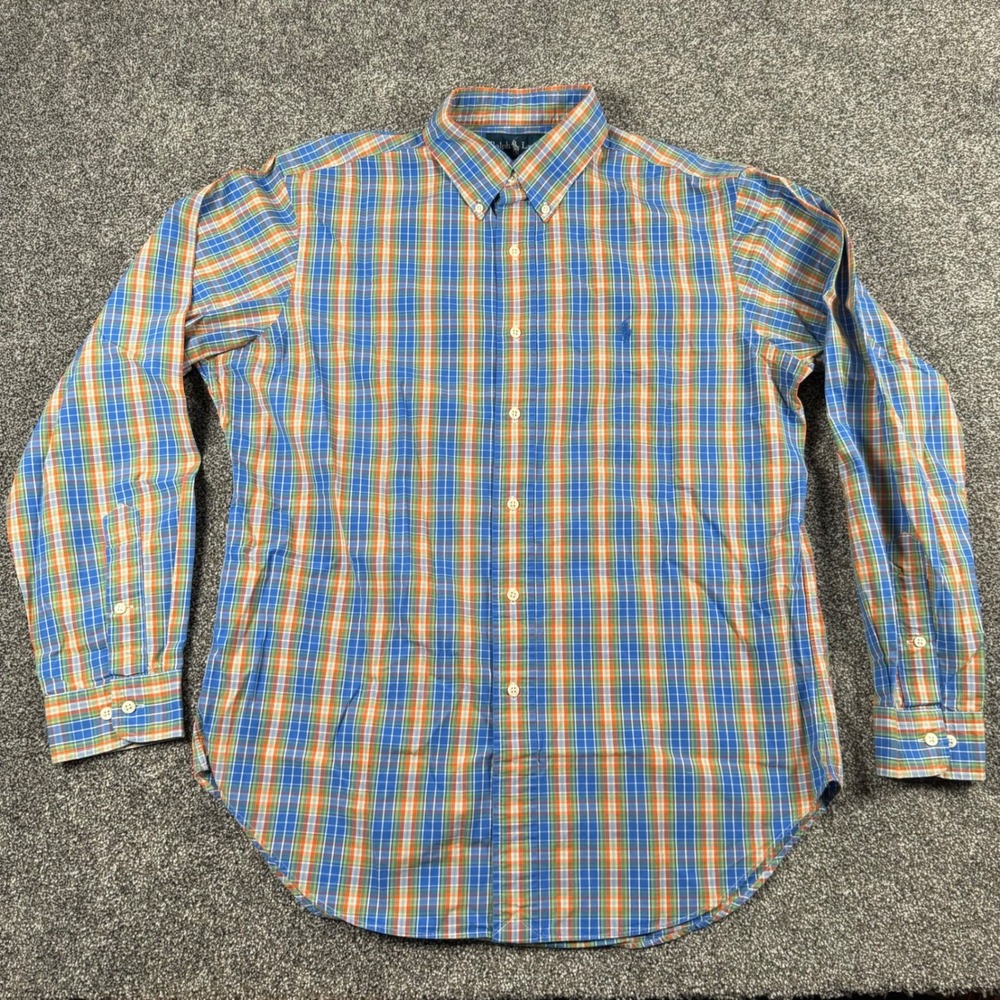 Polo Ralph Lauren Button Down 16 34/35 Blue Orange Plaid Classic Fit Long Sleeve - Picture 3 of 6